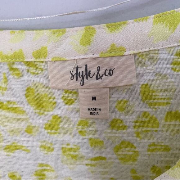 Style & Co Women’s Square Neck Long Puff Sleeve Green Animal Print Summer Top - Picture 2 of 6